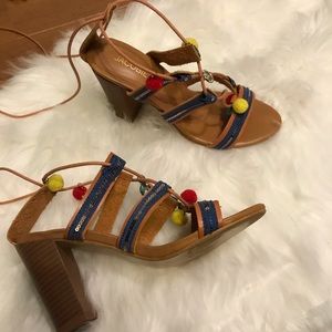 Boho stacked-heel colorful sandals